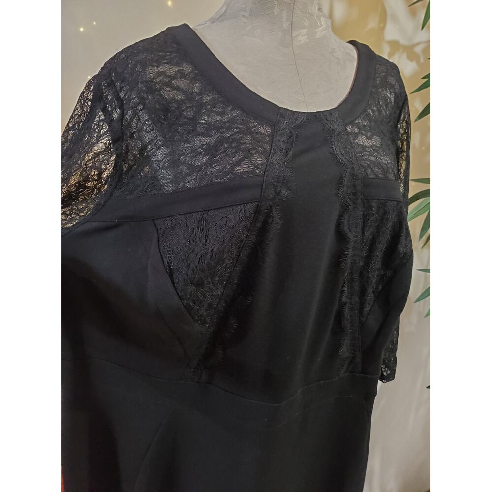 Lane Bryant Lace Sheer 3/4 Sleeve Sheath Dress Plus Size 26 Black LBD Wedding - Picture 9 of 13